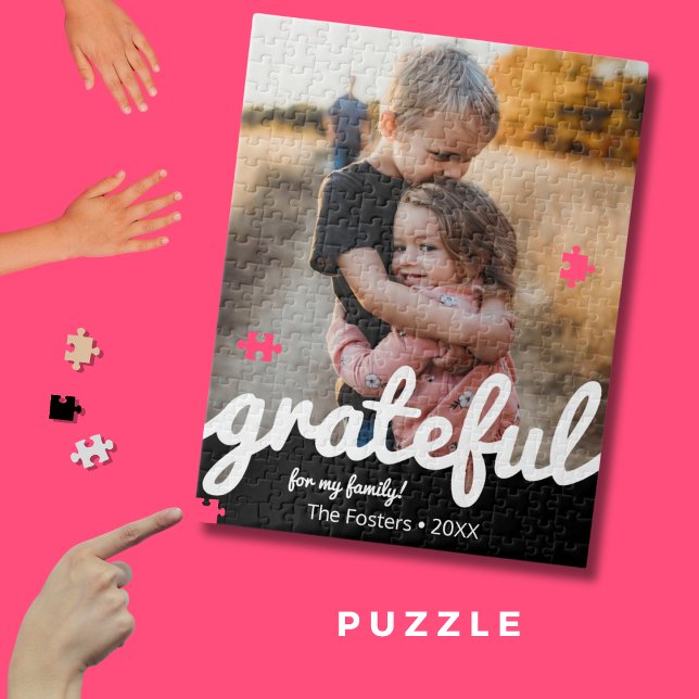 Grateful Black and White Script Custom Photo  Jigsaw Puzzle (Creator Uploaded)