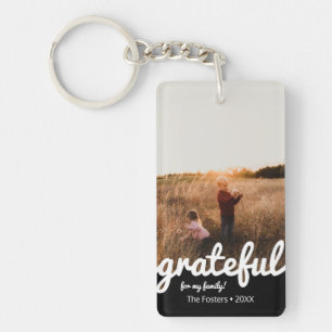 Grateful Black and White Script Custom Photo  Key Ring