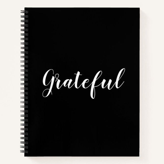 Grateful black custom script text elegant notebook (Front)