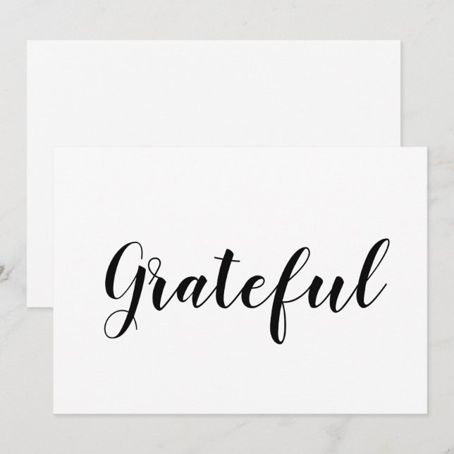Grateful black white script cute thanksgiving card (Front/Back)