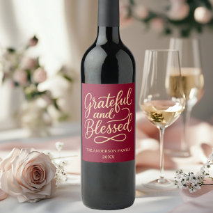 Grateful Blessed burgundy Thanksgiving Wine Label