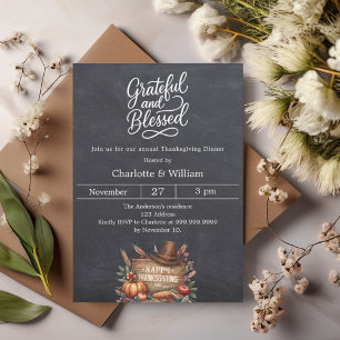 Grateful blessed chalkboard Thanksgiving Dinner Invitation