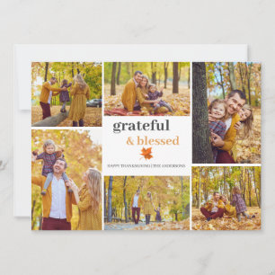 Grateful & Blessed Fall thanksgiving family photo Holiday Card