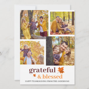 Grateful & Blessed Fall thanksgiving family photo Holiday Card