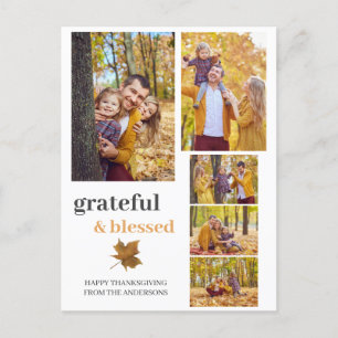 Grateful & Blessed Fall thanksgiving family photo Holiday Postcard