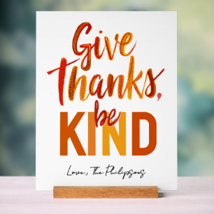 Grateful Blessed Give Thanks Fall Colorful Script Acrylic Sign