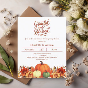 Grateful blessed Thanksgiving Dinner invitation