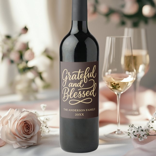 Grateful Blesses bistre Thanksgiving Dinner Party Wine Label (Creator Uploaded)