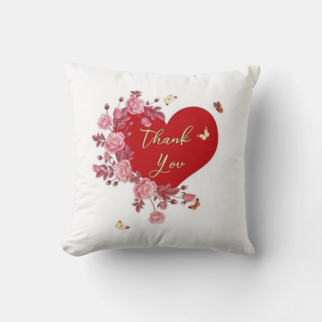  Grateful Blooms: Thank You Floral Heart Pillow (Front)