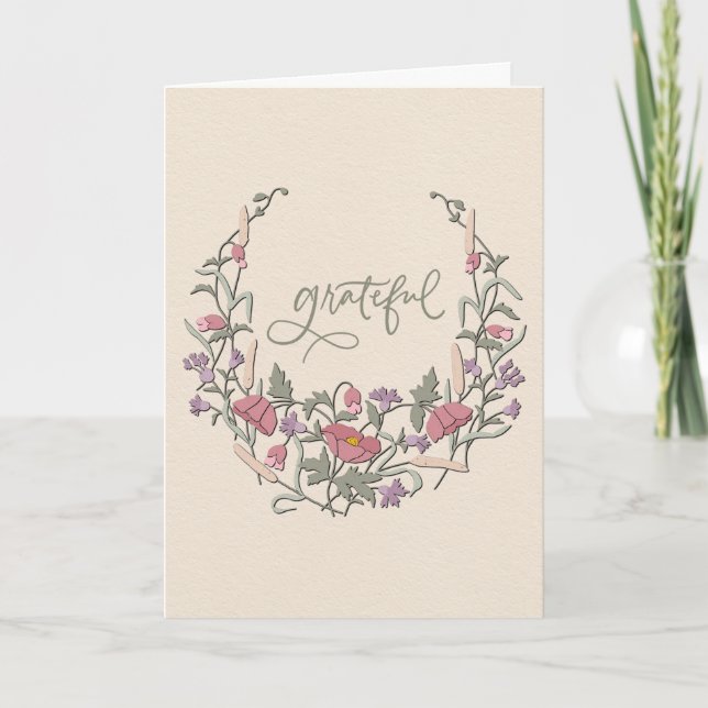 Grateful - Botanical Cream Wreath Card (Front)