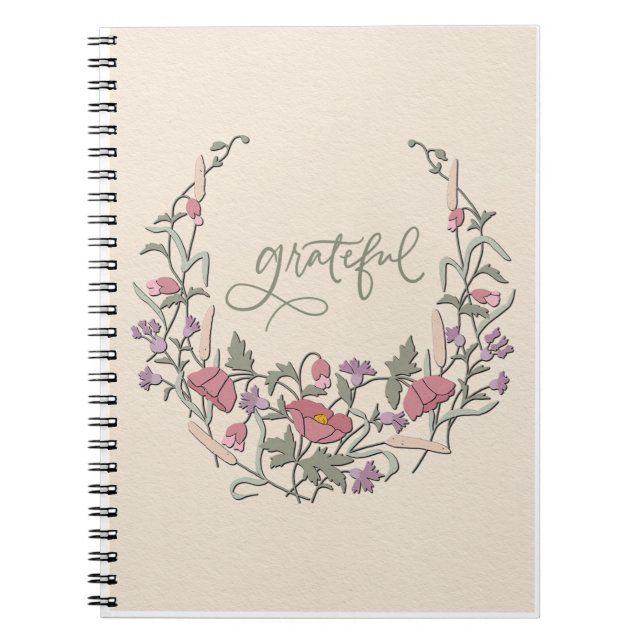 Grateful - Botanical Cream Wreath Card Notebook (Front)