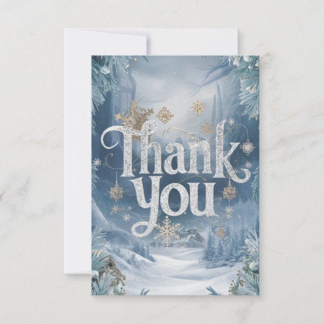 Grateful Charming Snow Happy Holidays  Thank You Card (Front)