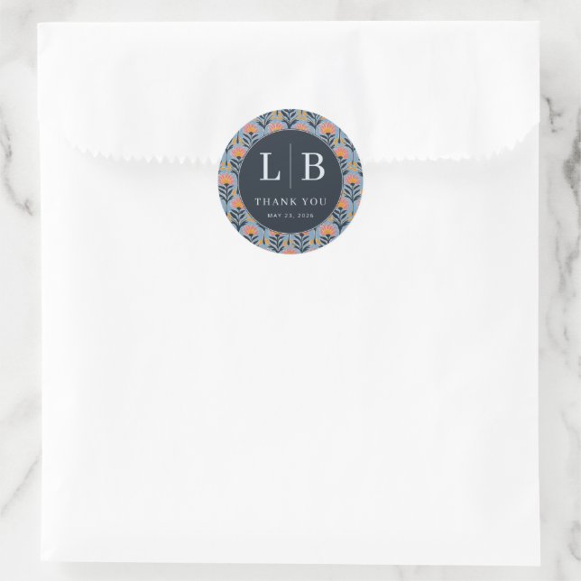 Grateful Coral Floral Classic Round Sticker (Bag)