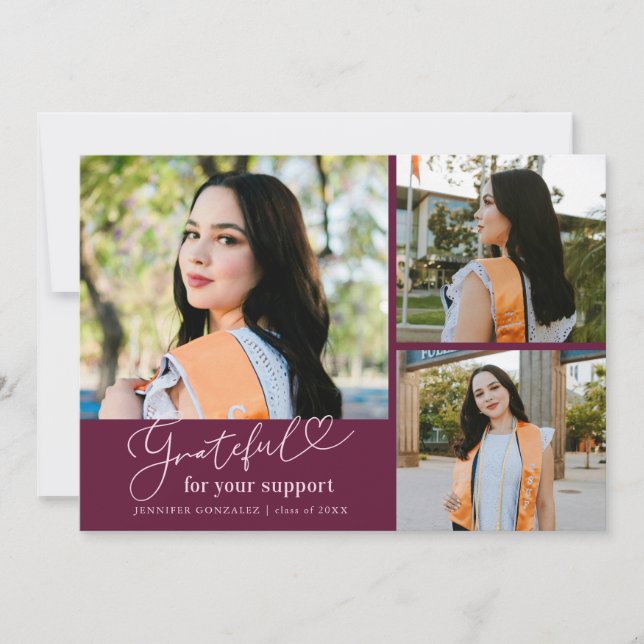 Grateful Cranberry Multi Photo Graduation Announcement (Front)