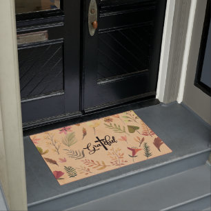 "Grateful" Cross Leaves Flowers Doormat
