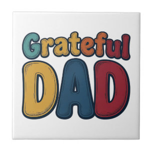 Grateful Dad Retro Bubble Letter Shirt Design_1 Ceramic Tile