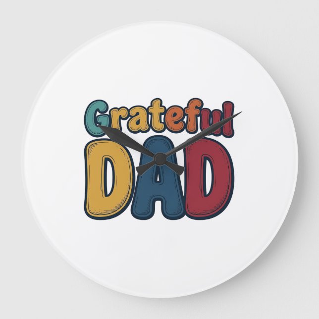 Grateful Dad Retro Bubble Letter Shirt Design_1 Large Clock (Front)