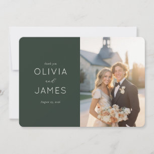 Grateful Dark Green Elegant Photo Thank You Card