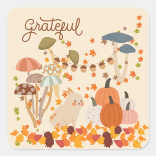 Grateful Fall Bunny Square Sticker