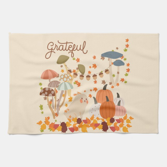 Grateful Fall Bunny Tea Towel (Horizontal)