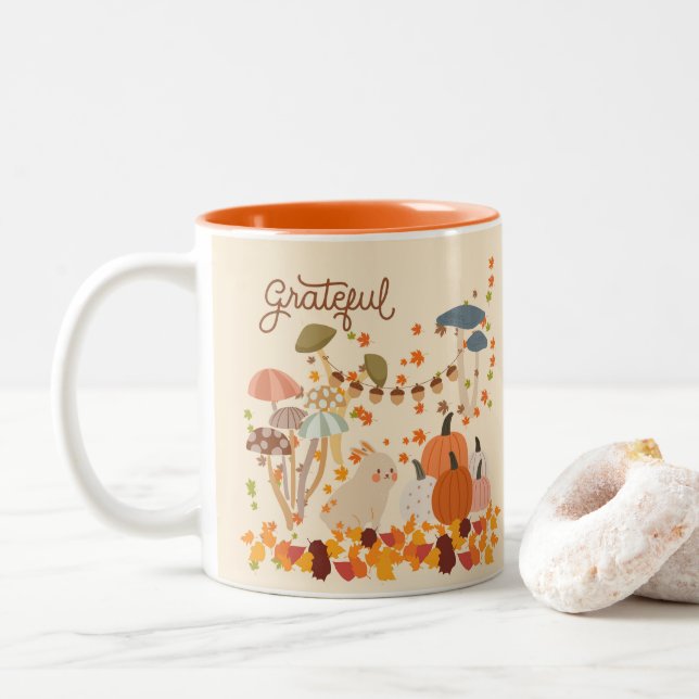 Grateful Fall Bunny Two-Tone Coffee Mug (With Donut)