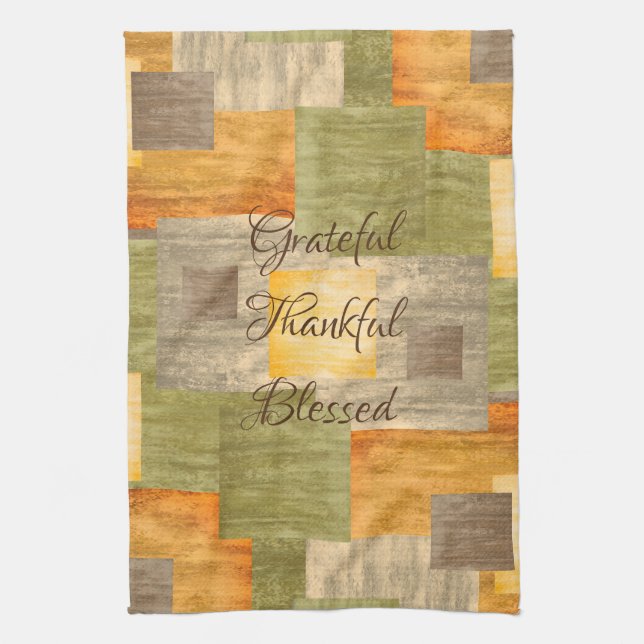 Grateful Fall Colour Blocks Tea Towel (Vertical)