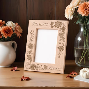 Grateful Fall Foliage Autumn Flowers & Pumpkins Etched Frames