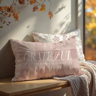Grateful Family County Style Pink Plaid Fall Leaf Lumbar Cushion