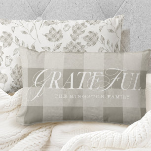 Grateful Family County Style Sage Plaid Fall Leaf Lumbar Cushion