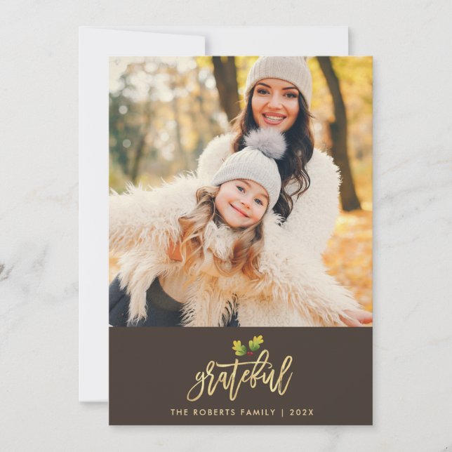 Grateful faux foil thanksgiving photo card (Front)