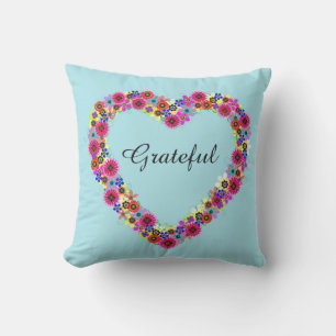 Grateful Floral Heart Outdoor Cushion