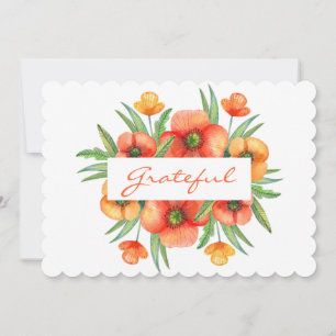 Grateful Floral Thanksgiving Flat Scalloped Card