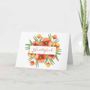 Grateful Floral Watercolor Thanksgiving Holiday Card