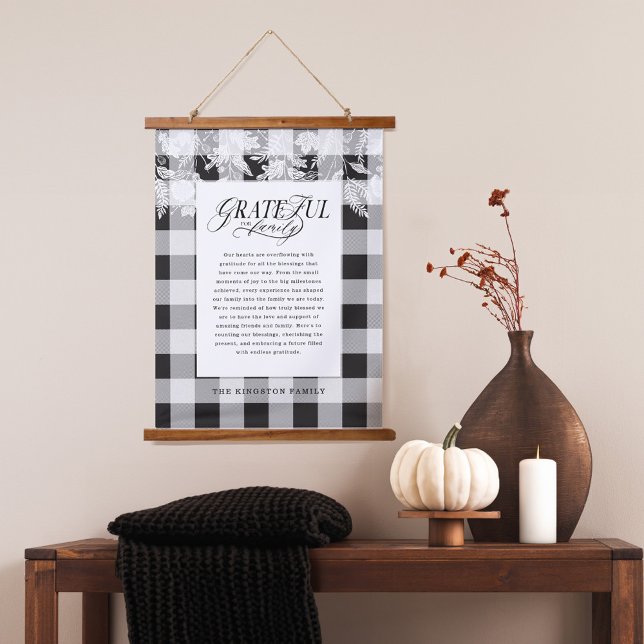 Grateful for Family Message Fall Foliage Plaid Hanging Tapestry (Grateful for Family Message Fall Foliage Plaid Hanging Tapestry)