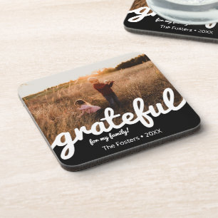 Grateful For My Family Custom Photo Coaster