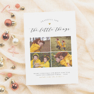 Grateful For The Little Things Gold Heart 4 Photo Holiday Card