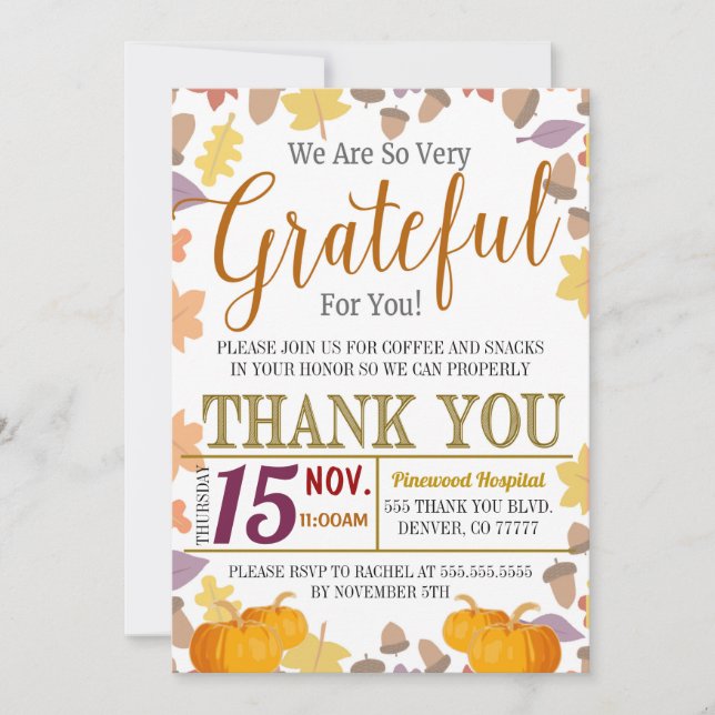 Grateful For You Fall Appreciation Invitation (Front)