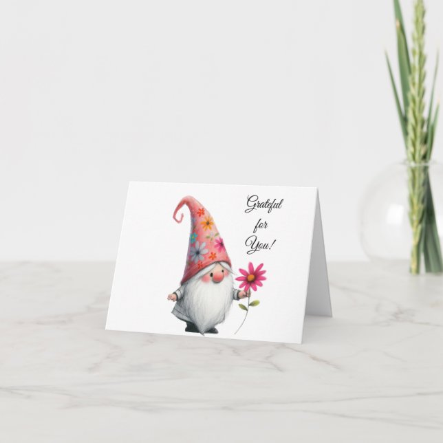 Grateful for You Folded Gnome Card (Front)