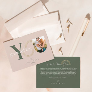 Grateful For You Modern Geometric Arch One Photo Holiday Card