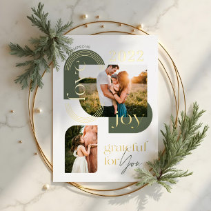 Grateful For You Modern Geometric Arch Two Photos  Foil Holiday Card