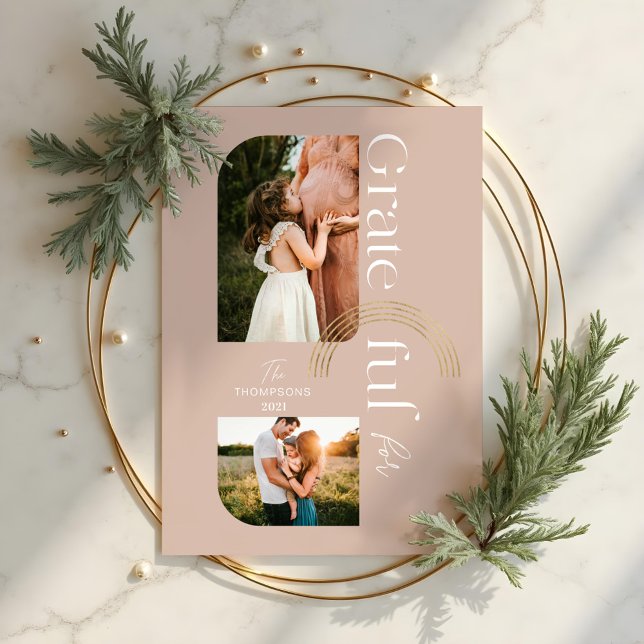 Grateful For You Modern Geometric Arch Two Photos Holiday Card (Grateful For You Modern Geometric Arch Two Photos Holiday Card)
