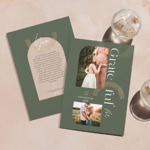 Grateful For You Modern Geometric Arch Two Photos Holiday Card