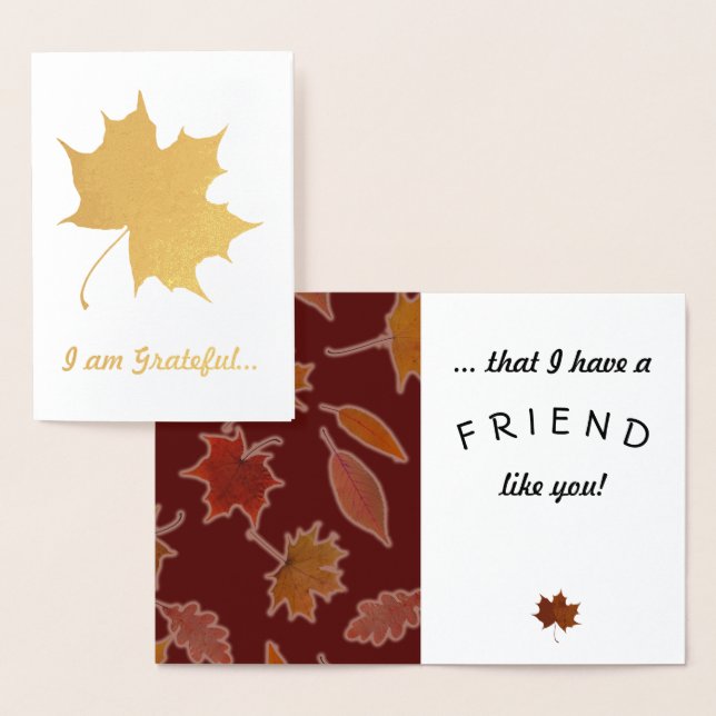 Grateful Friendship Autumn Leaves Custom Text Foil Card (Display)