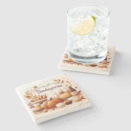 Grateful Gatherings: Festive Thanksgiving  Stone Coaster