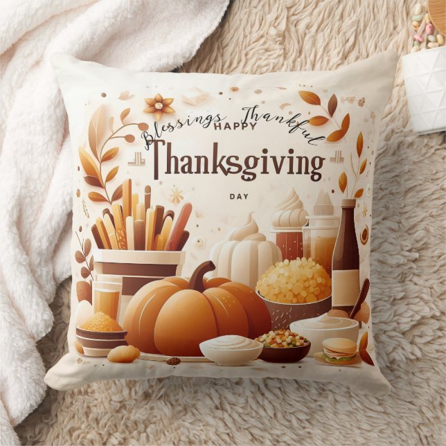 Grateful Gatherings: Thanksgiving Throw Pillow (Blanket)