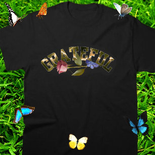 Grateful Golden Typography Rose & Butterfly Tri-Blend Shirt