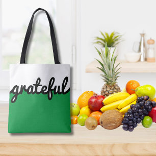 Grateful Green Black White Colour Block Tote Bag