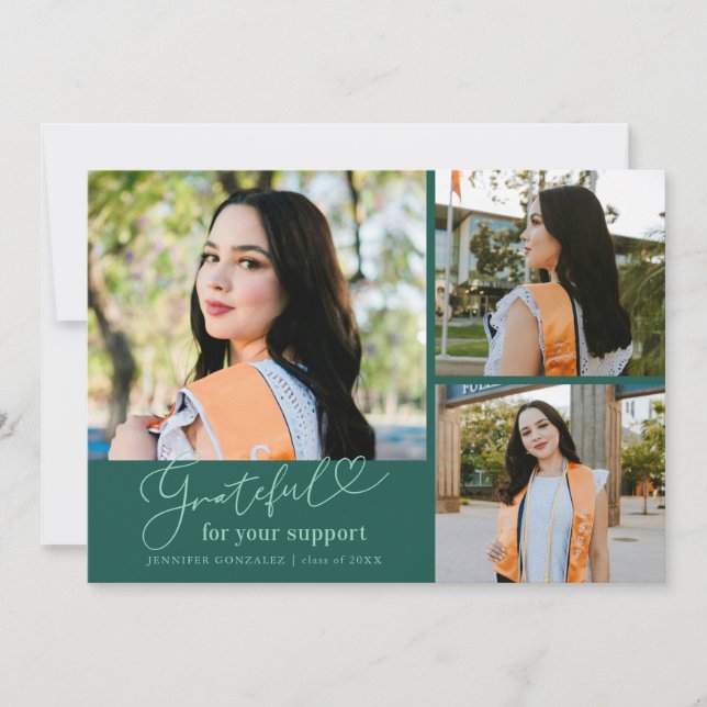 Grateful Green Multi Photo Graduation Announcement (Front)