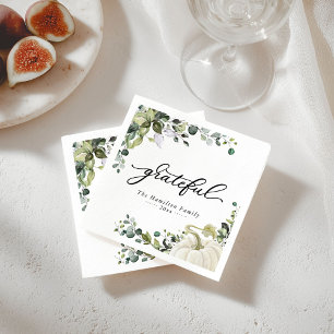 Grateful Greenery Eucalyptus Thanksgiving Dinner Napkin