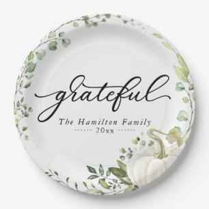 Grateful Greenery Pumpkin Thanksgiving Dinner Paper Plate